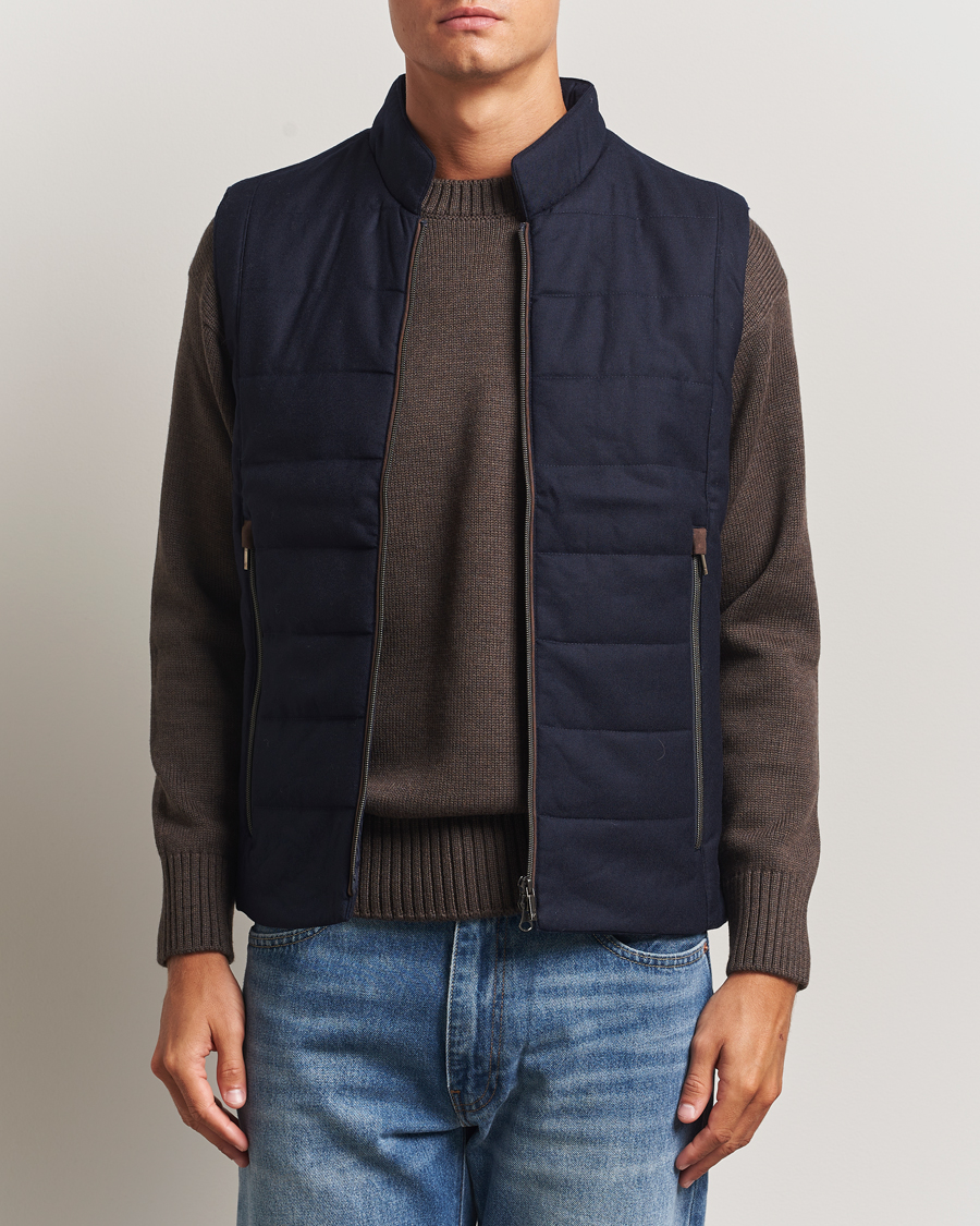 Herr | Västar | Stenströms | Wool Alcantara Detail Light Padded Vest Navy