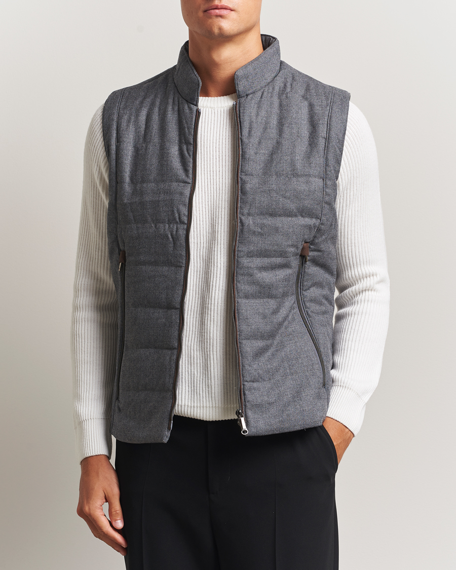 Herr | Västar | Stenströms | Wool Alcantara Detail Light Padded Vest Grey