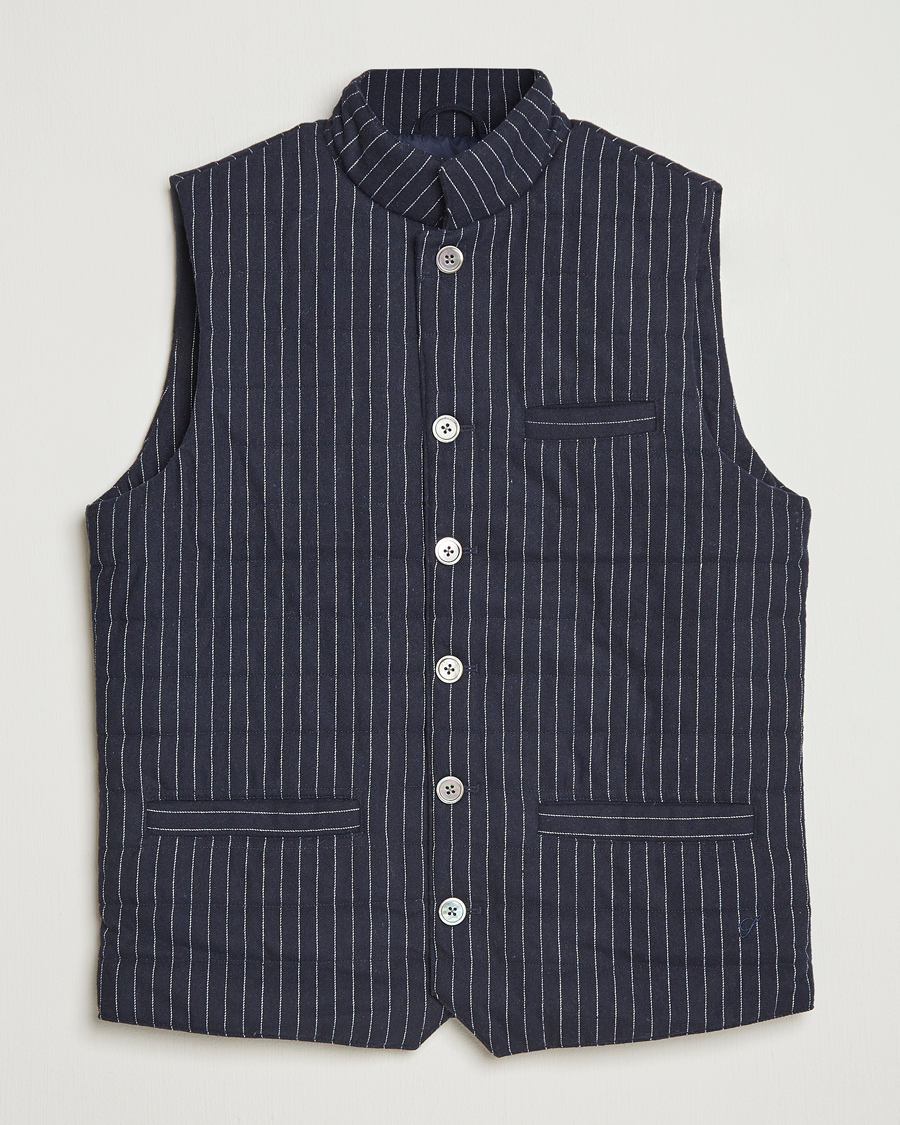 Herr | Västar | Stenströms | Wool Pinstripe Padded Vest Blue