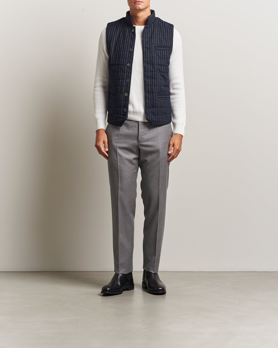 Herr | Västar | Stenströms | Wool Pinstripe Padded Vest Blue