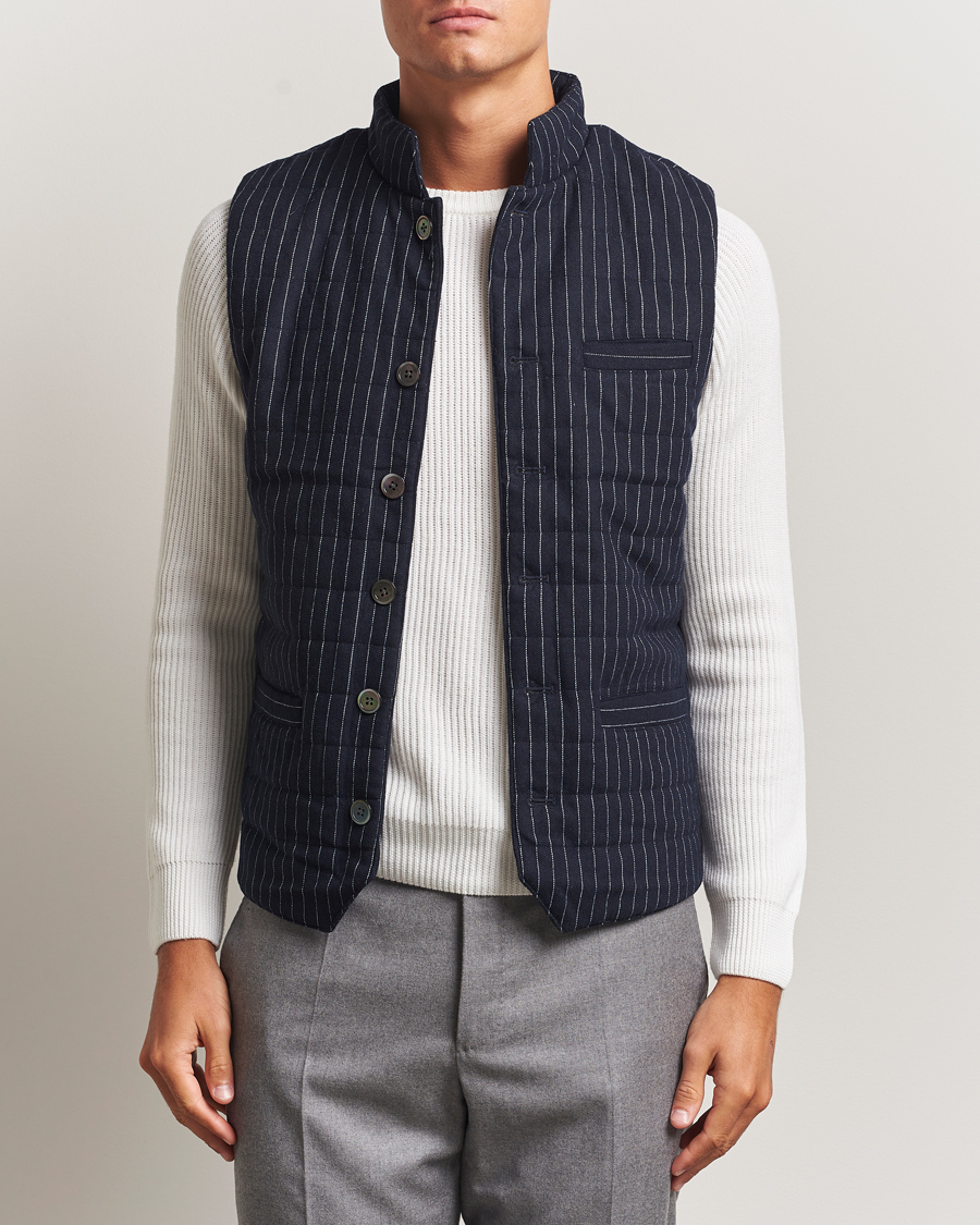 Herr | Västar | Stenströms | Wool Pinstripe Padded Vest Blue