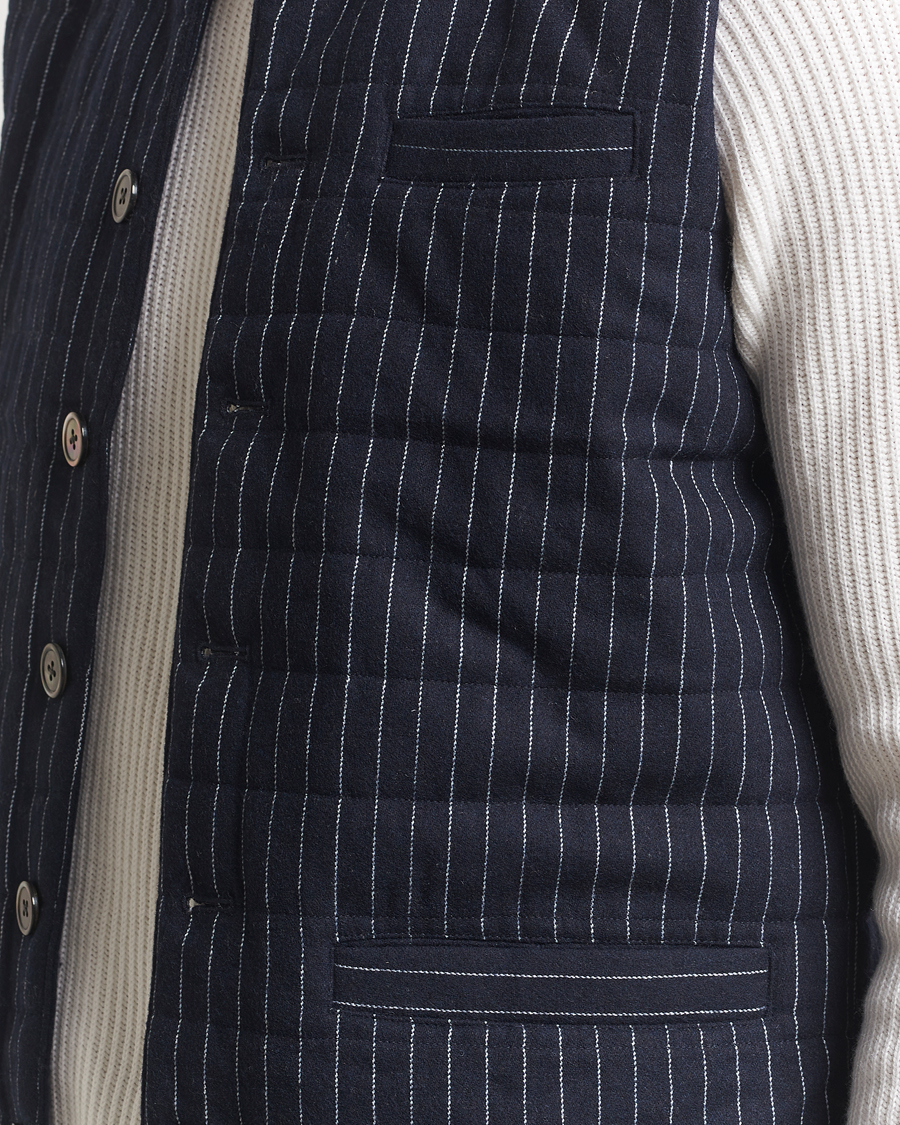 Herr | Västar | Stenströms | Wool Pinstripe Padded Vest Blue