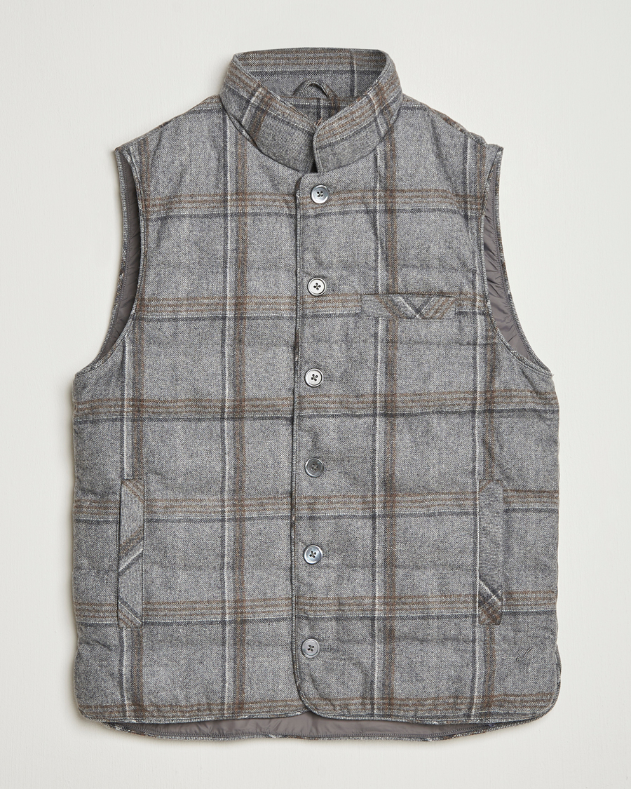 Herr | Västar | Stenströms | Check Wool Padded Vest Grey