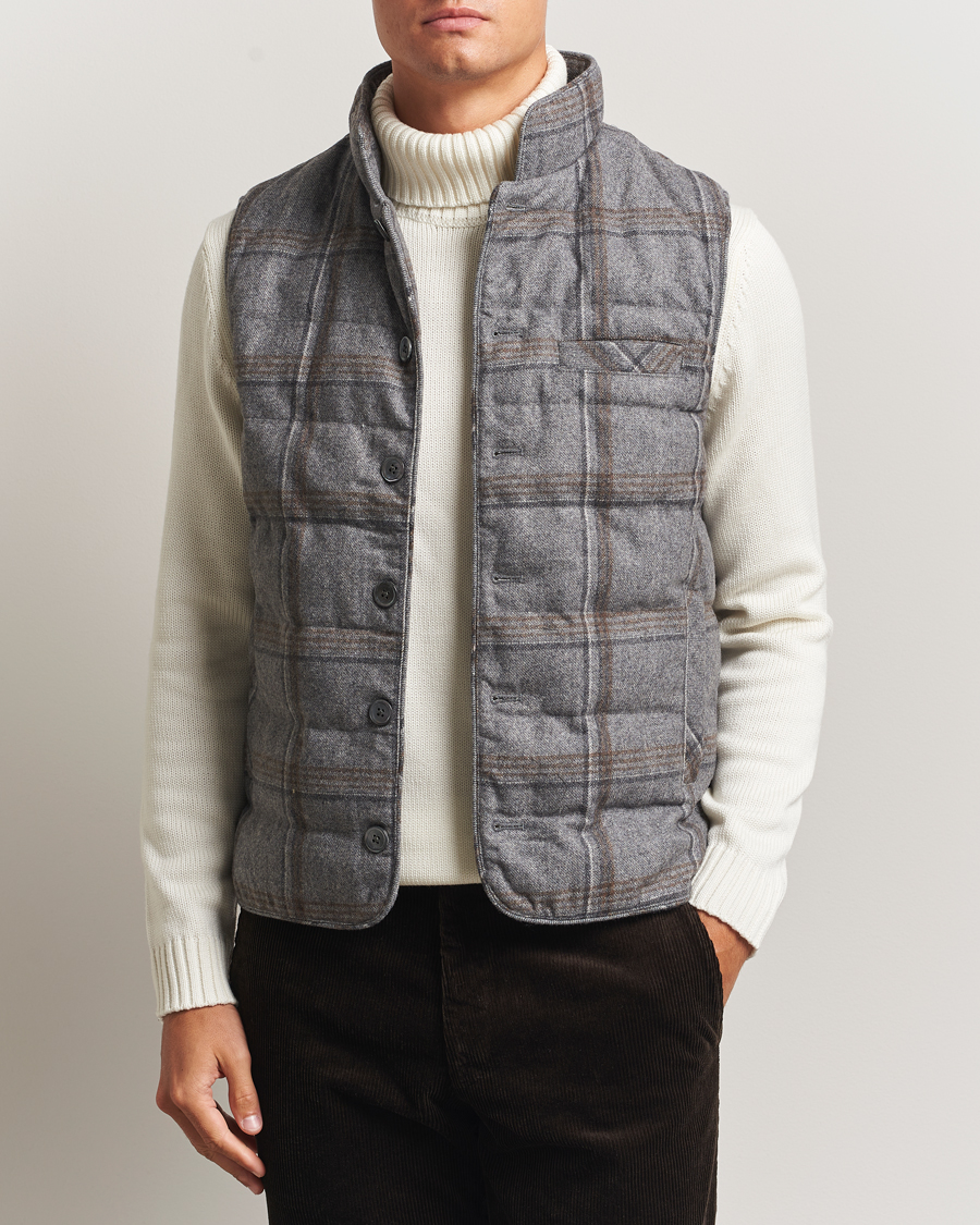 Herr | Västar | Stenströms | Check Wool Padded Vest Grey