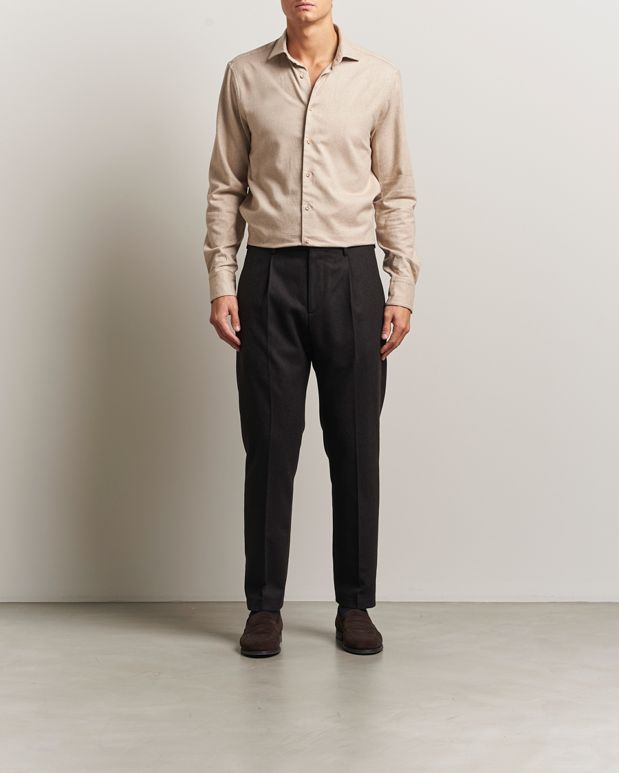 Herr | Skjortor | Stenströms | Regular Fit Cut Away Flannel Shirt Beige