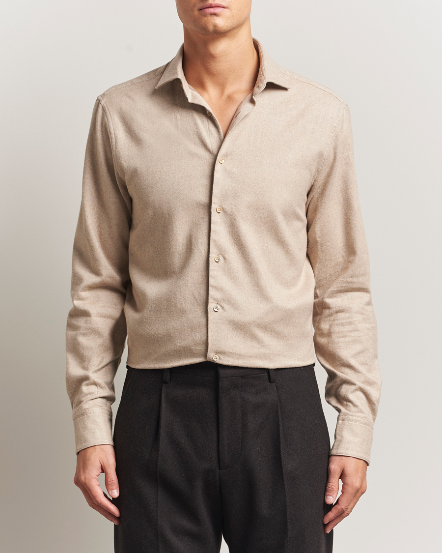 Herr | Skjortor | Stenströms | Regular Fit Cut Away Flannel Shirt Beige