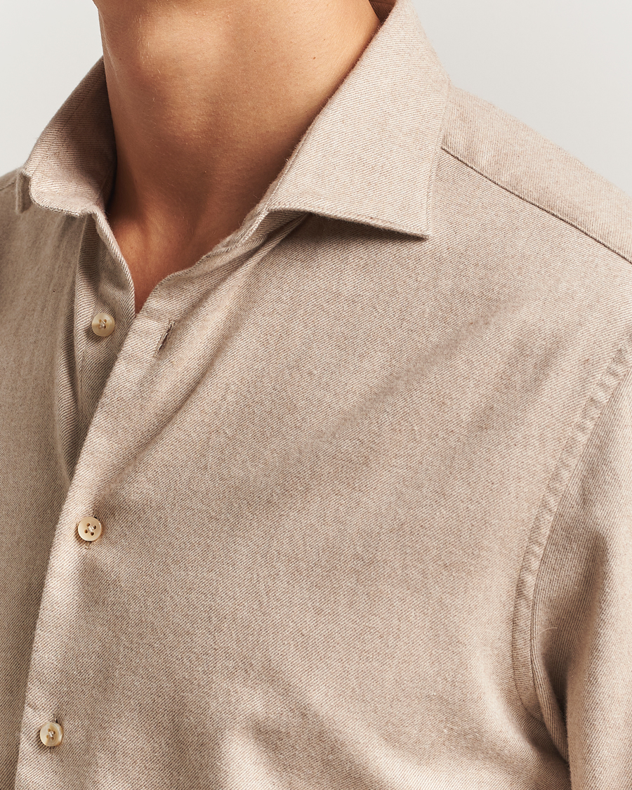 Herr | Skjortor | Stenströms | Regular Fit Cut Away Flannel Shirt Beige