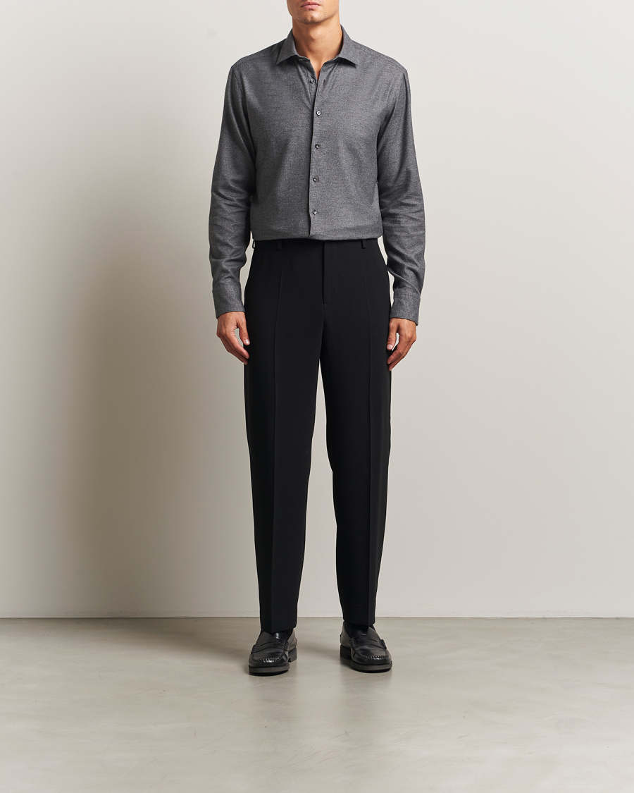 Herr | Skjortor | Stenströms | Regular Fit Cut Away Flannel Shirt Grey