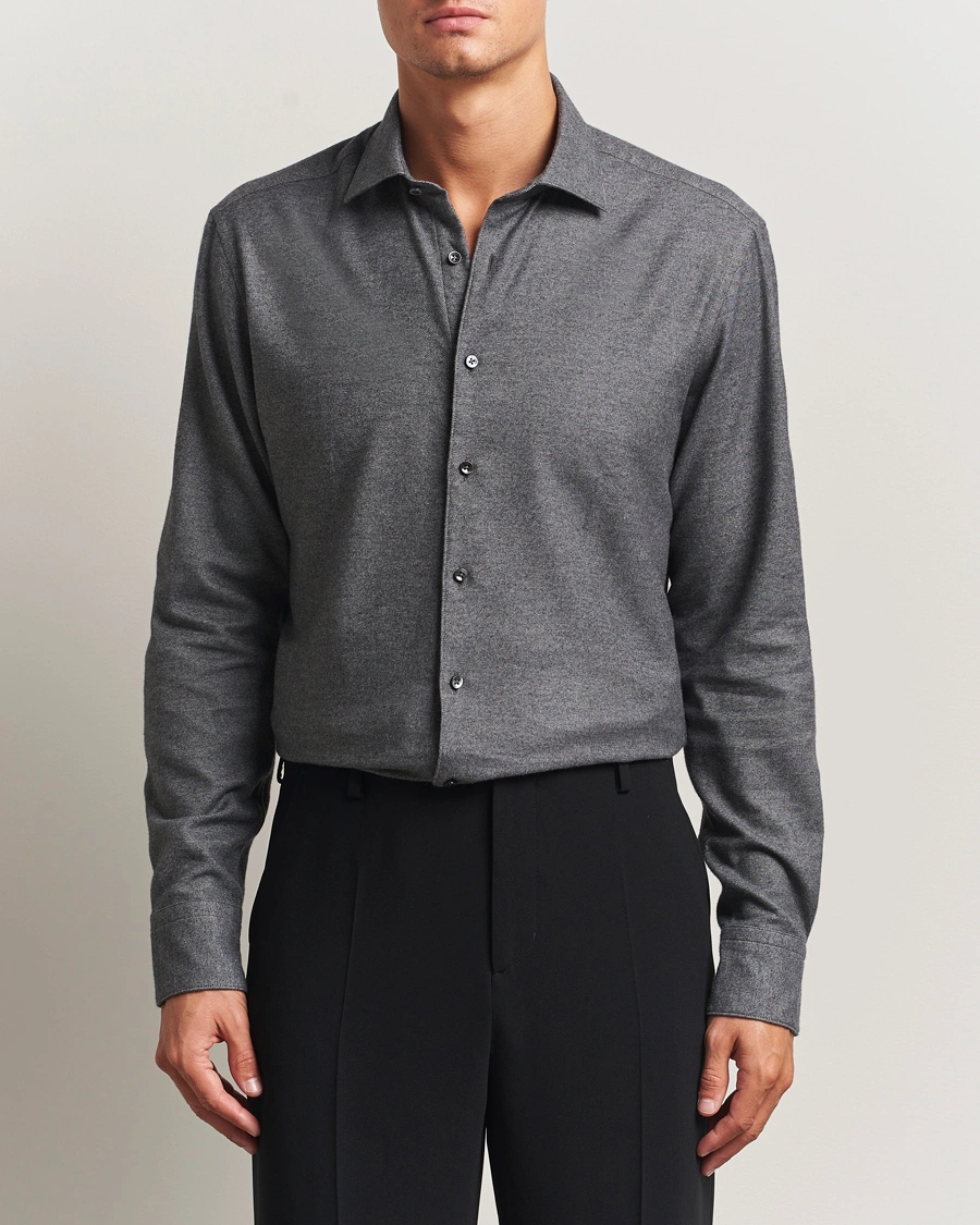 Herr | Skjortor | Stenströms | Regular Fit Cut Away Flannel Shirt Grey