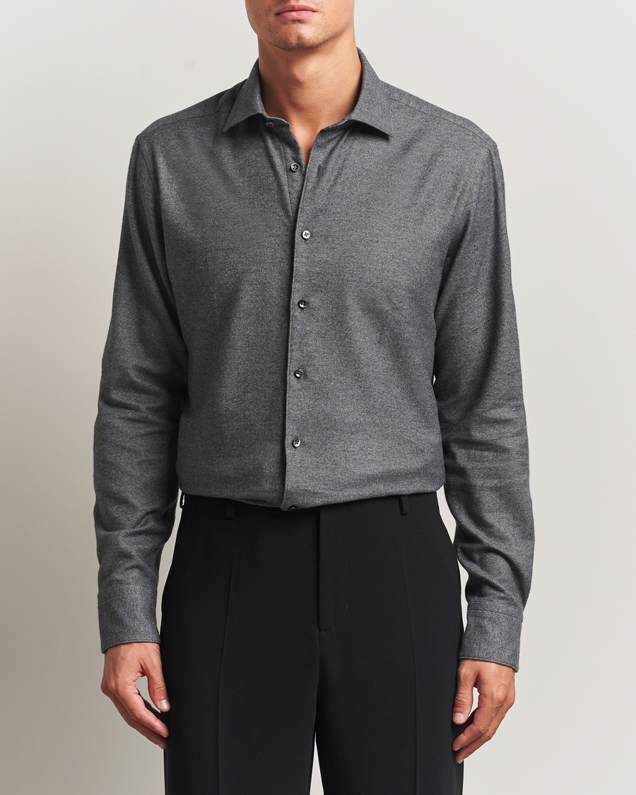 Herr | Skjortor | Stenströms | Regular Fit Cut Away Flannel Shirt Grey
