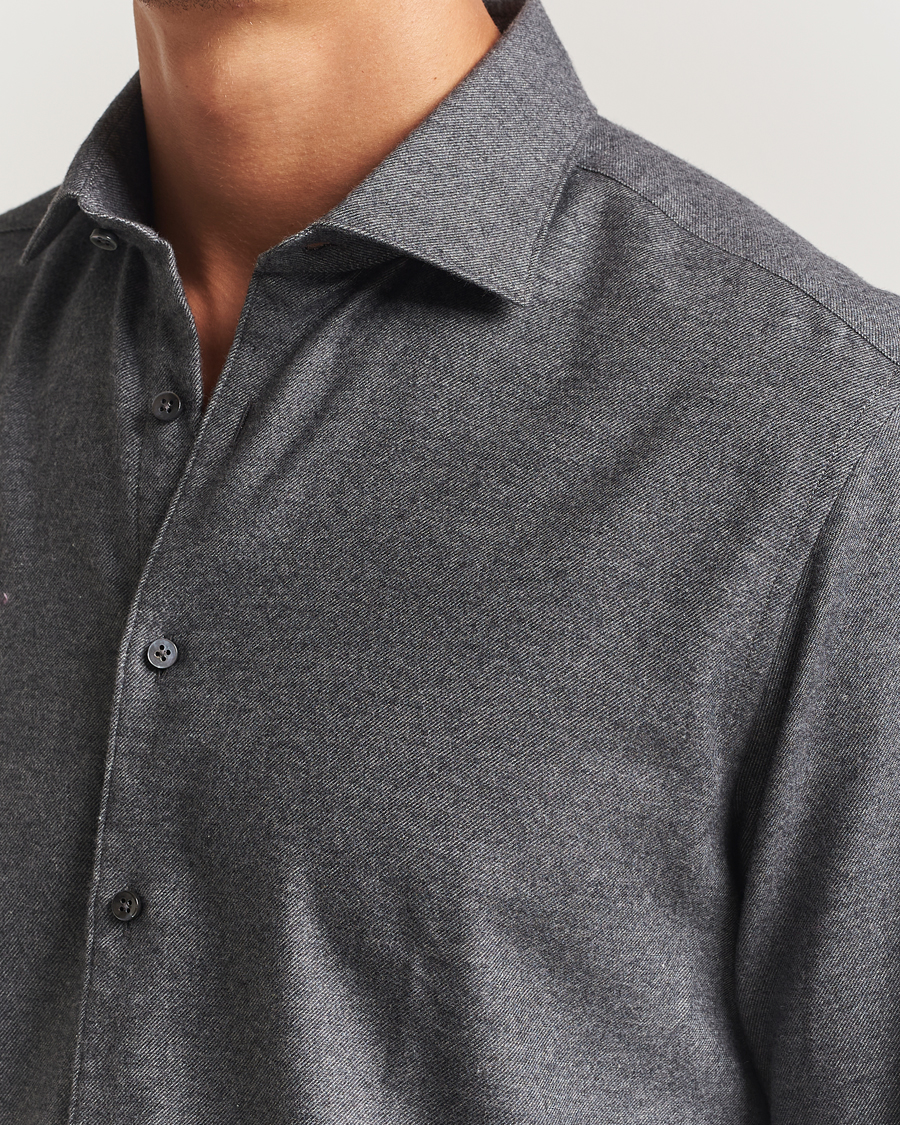 Herr | Skjortor | Stenströms | Regular Fit Cut Away Flannel Shirt Grey