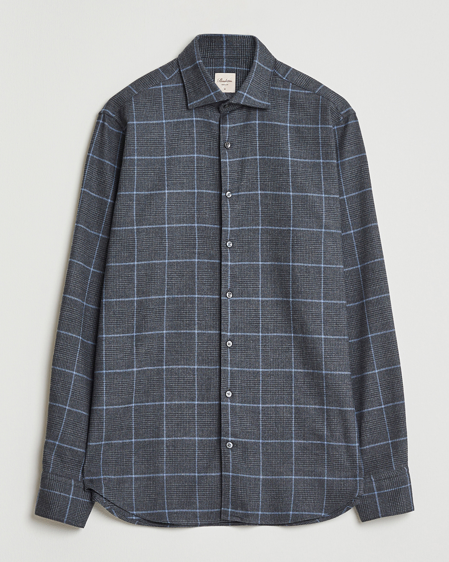 Herr | Skjortor | Stenströms | Regular Fit Overcheck Flannel Shirt Dark Grey
