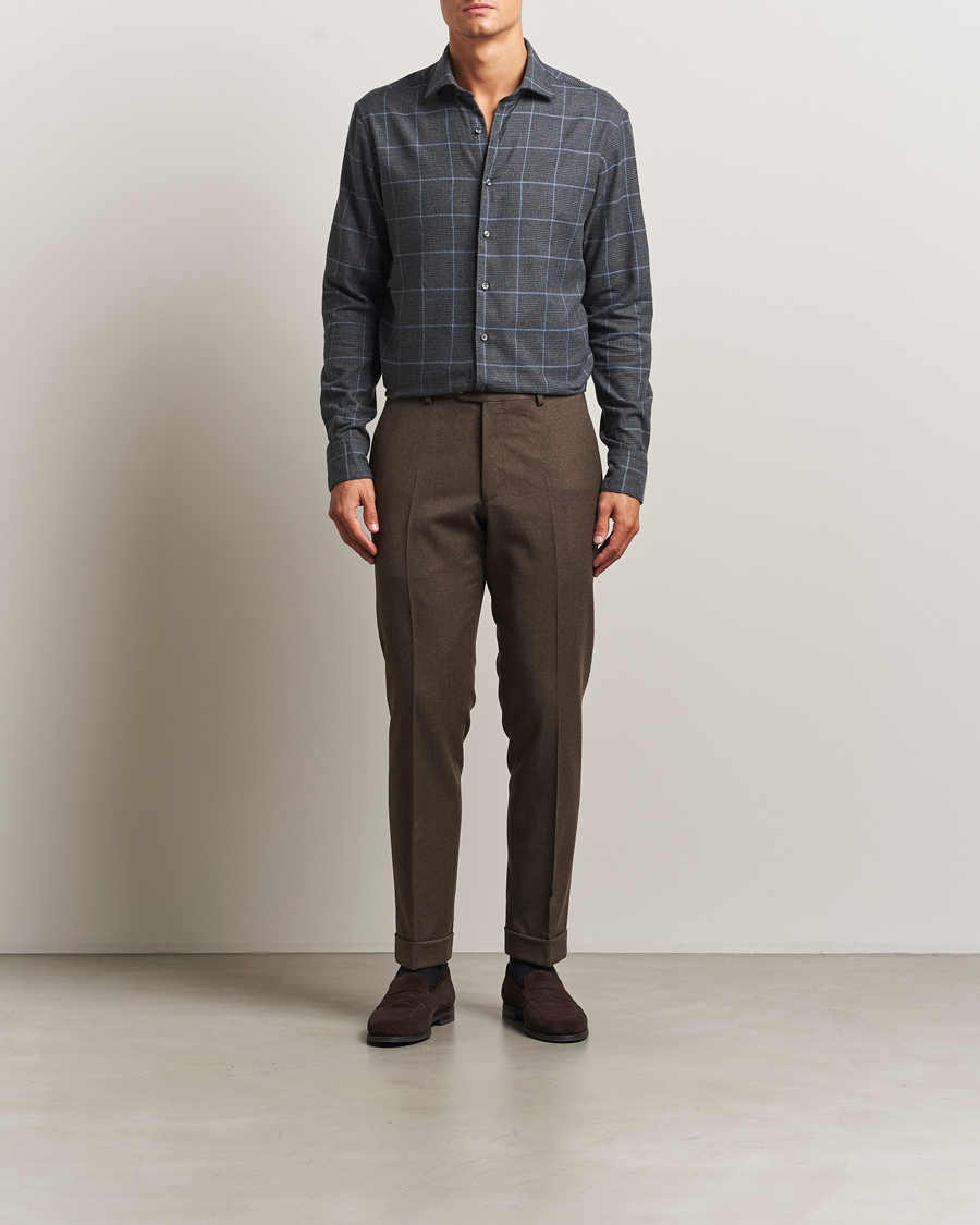 Herr | Skjortor | Stenströms | Regular Fit Overcheck Flannel Shirt Dark Grey