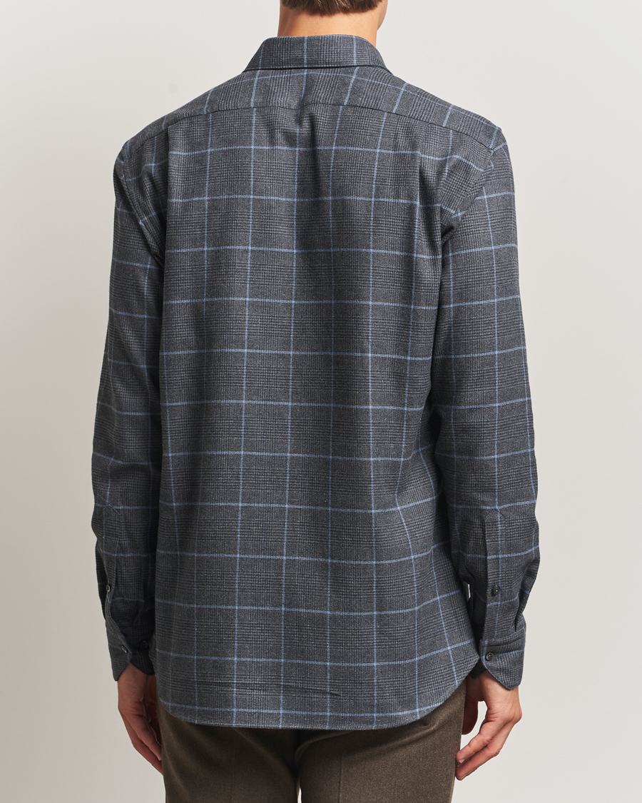 Herr | Skjortor | Stenströms | Regular Fit Overcheck Flannel Shirt Dark Grey