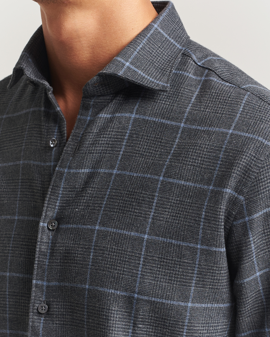 Herr | Skjortor | Stenströms | Regular Fit Overcheck Flannel Shirt Dark Grey