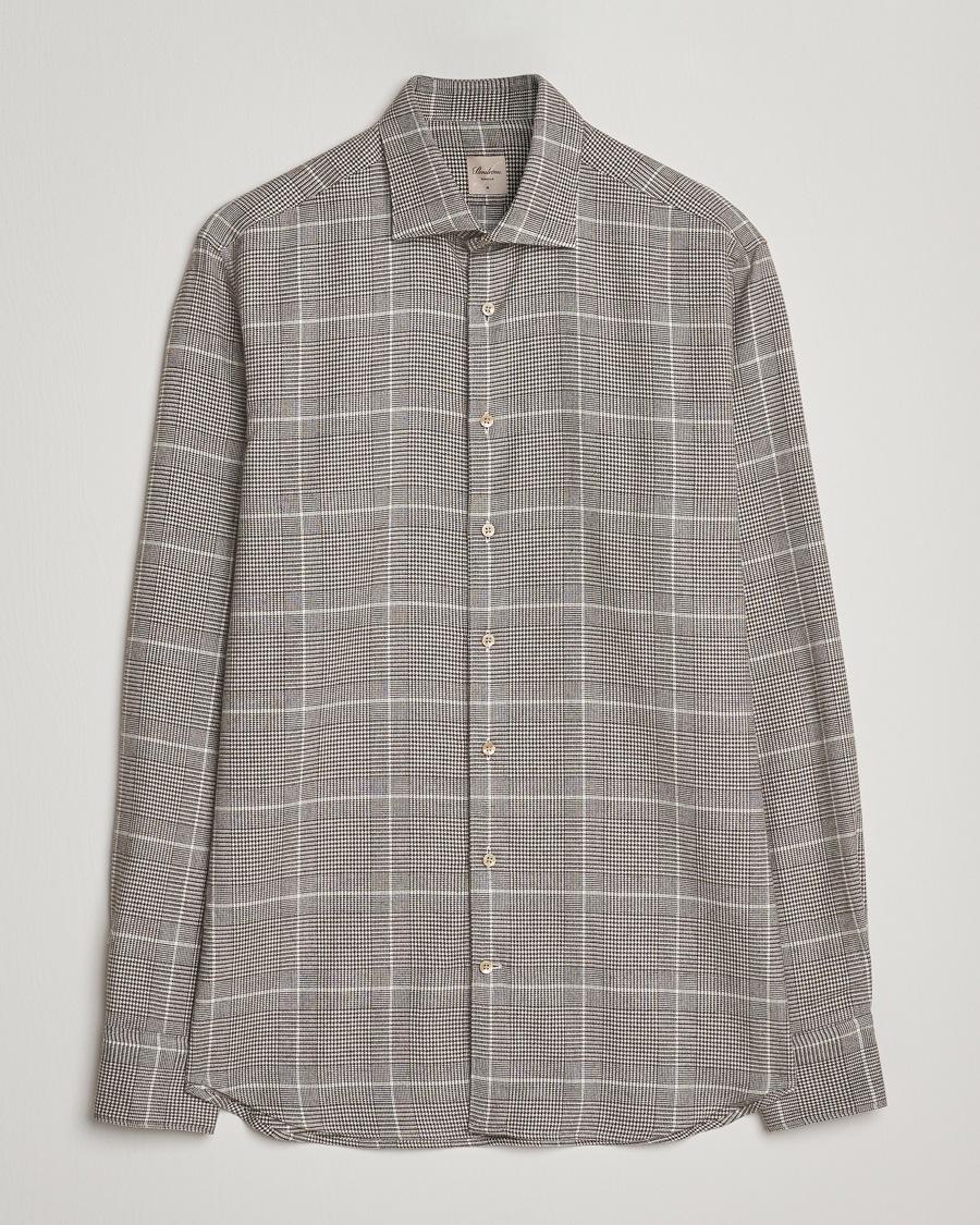Herr | Skjortor | Stenströms | Regular Fit Glencheck Flannel Shirt Brown