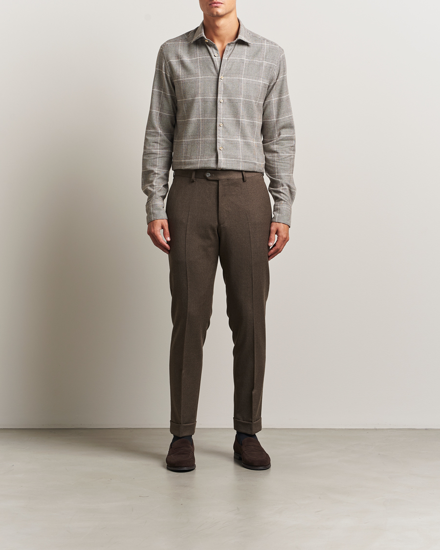 Herr | Skjortor | Stenströms | Regular Fit Glencheck Flannel Shirt Brown