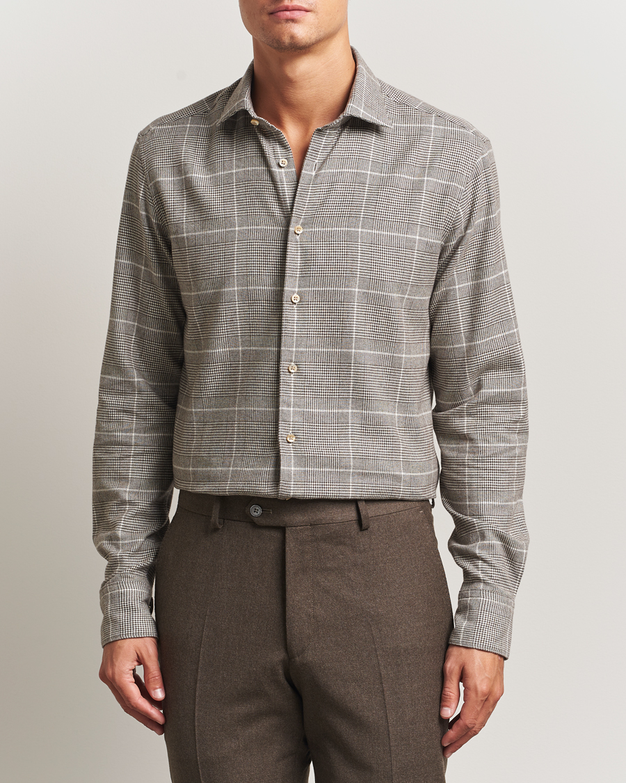 Herr | Skjortor | Stenströms | Regular Fit Glencheck Flannel Shirt Brown