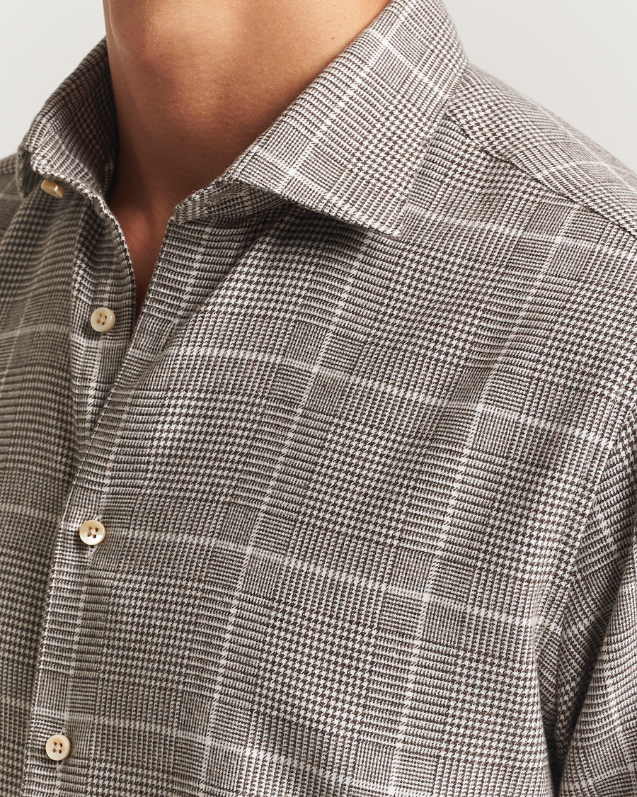 Herr | Skjortor | Stenströms | Regular Fit Glencheck Flannel Shirt Brown