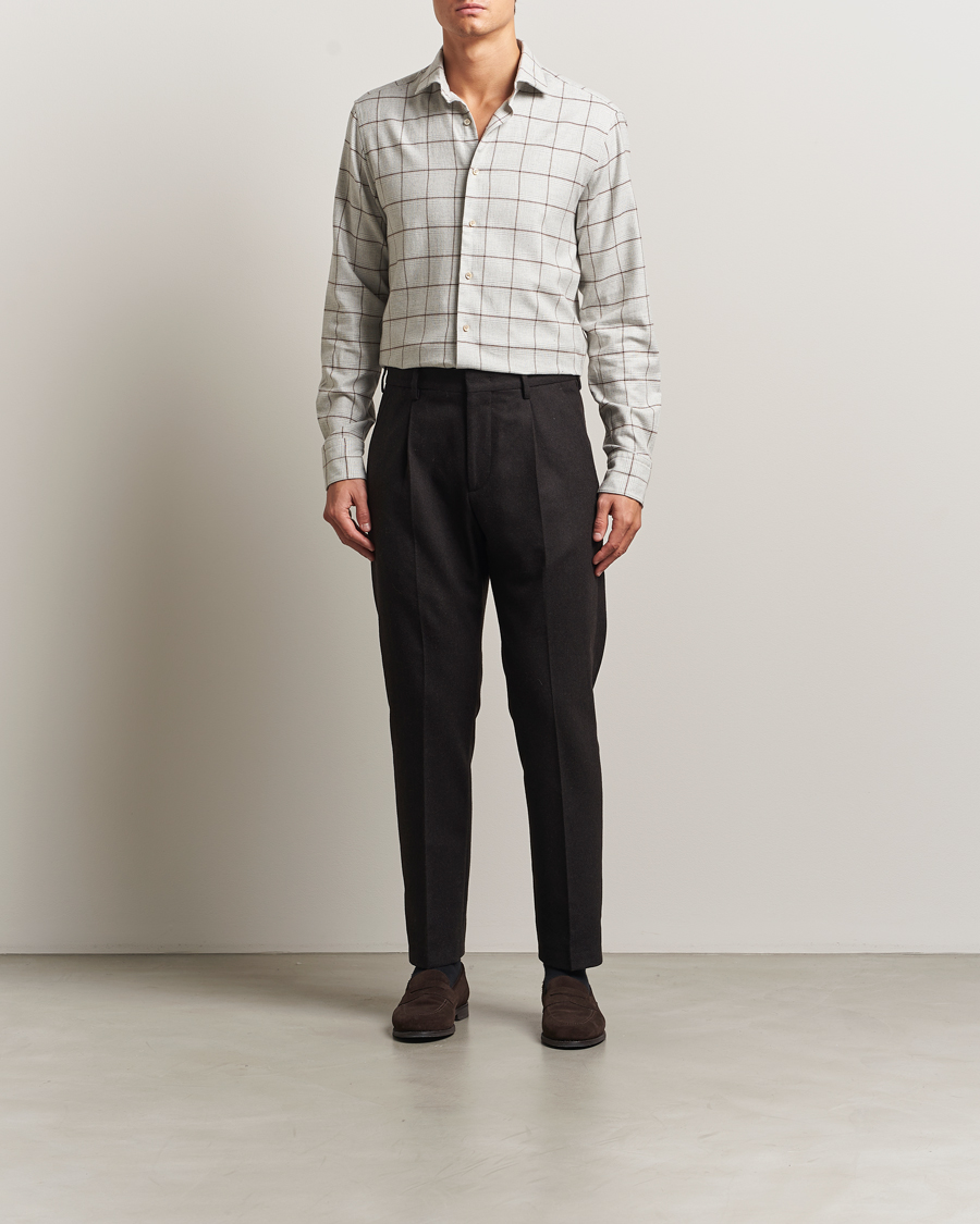 Herr | Skjortor | Stenströms | Regular Fit Overcheck Flannel Shirt Light Grey