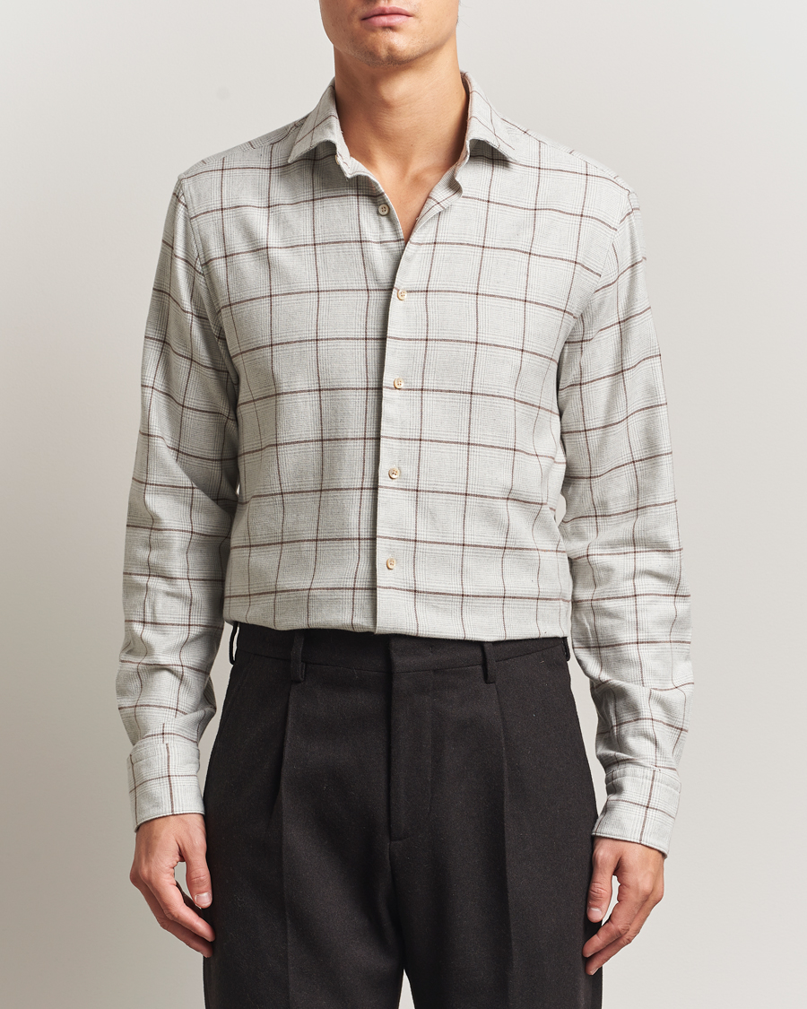 Herr | Skjortor | Stenströms | Regular Fit Overcheck Flannel Shirt Light Grey