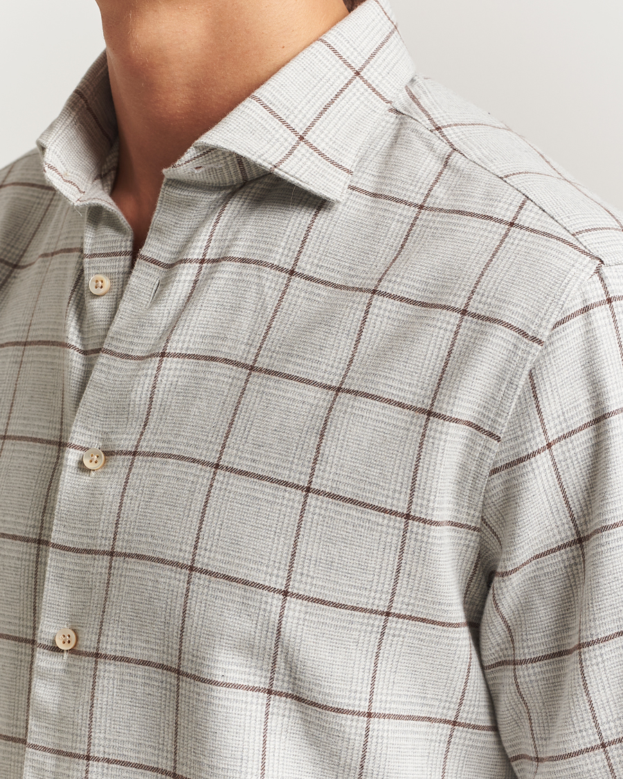 Herr | Skjortor | Stenströms | Regular Fit Overcheck Flannel Shirt Light Grey