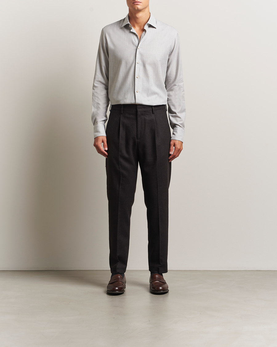 Herr | Skjortor | Stenströms | Regular Fit Brushed Mini Herringbone Shirt Grey