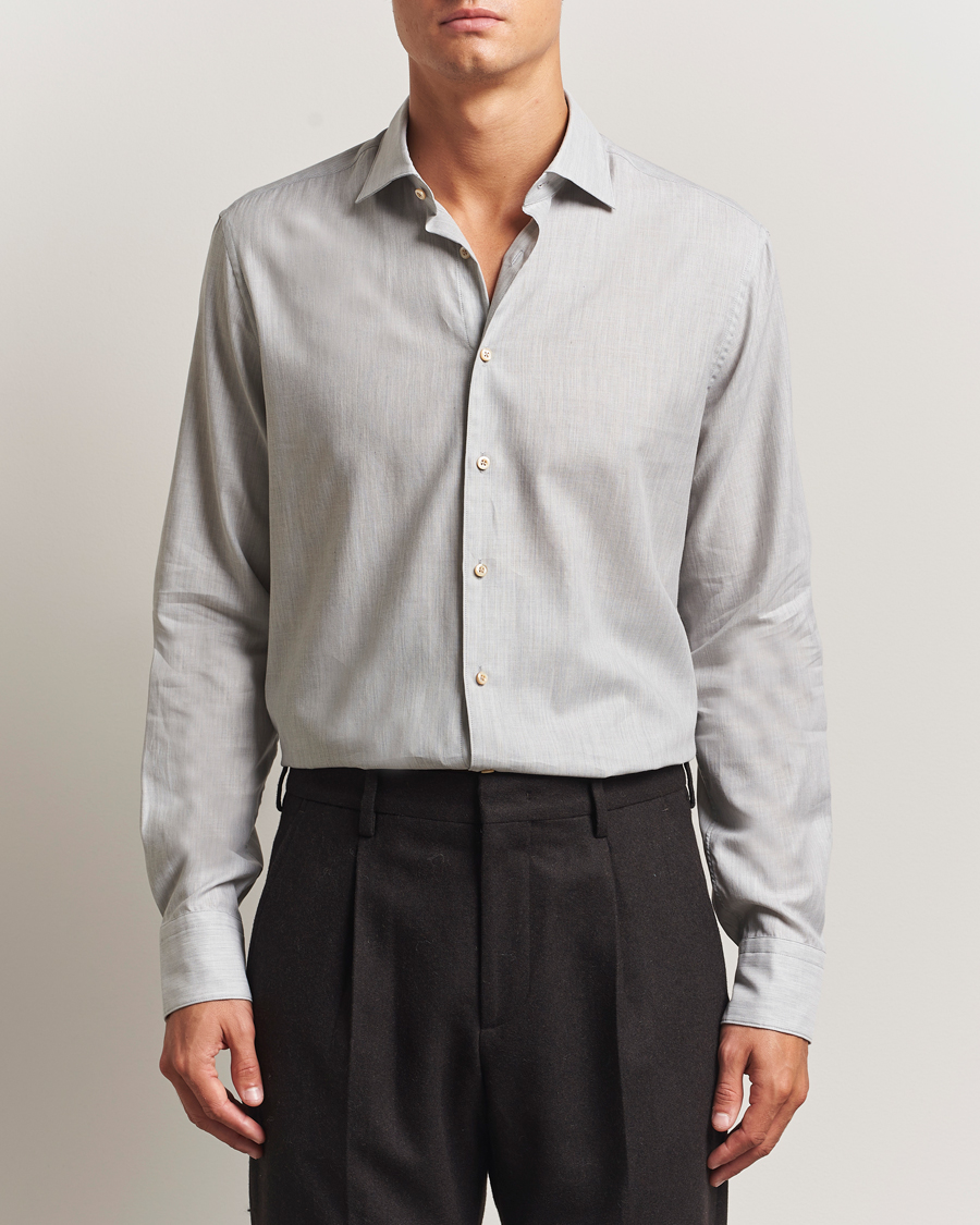 Herr | Skjortor | Stenströms | Regular Fit Brushed Mini Herringbone Shirt Grey