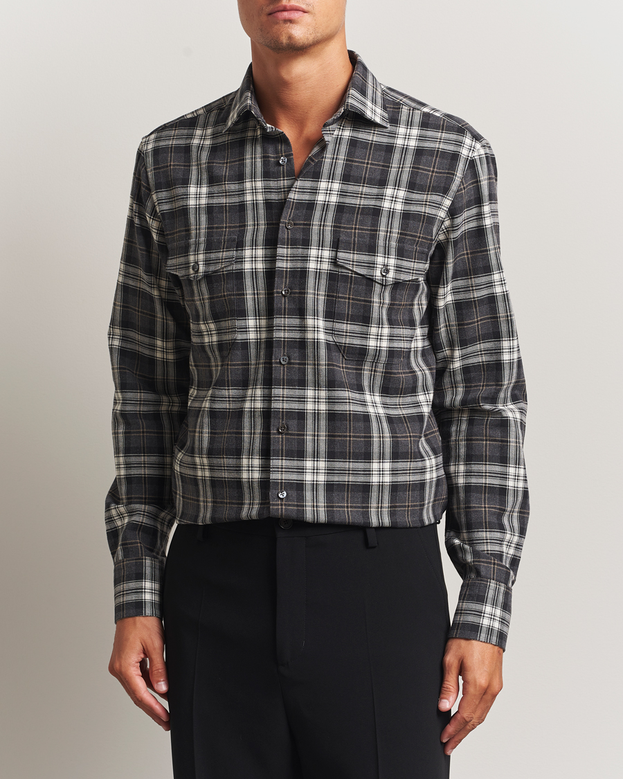 Herr | Skjortor | Stenströms | Regular Fit Checked Pocket Shirt Grey