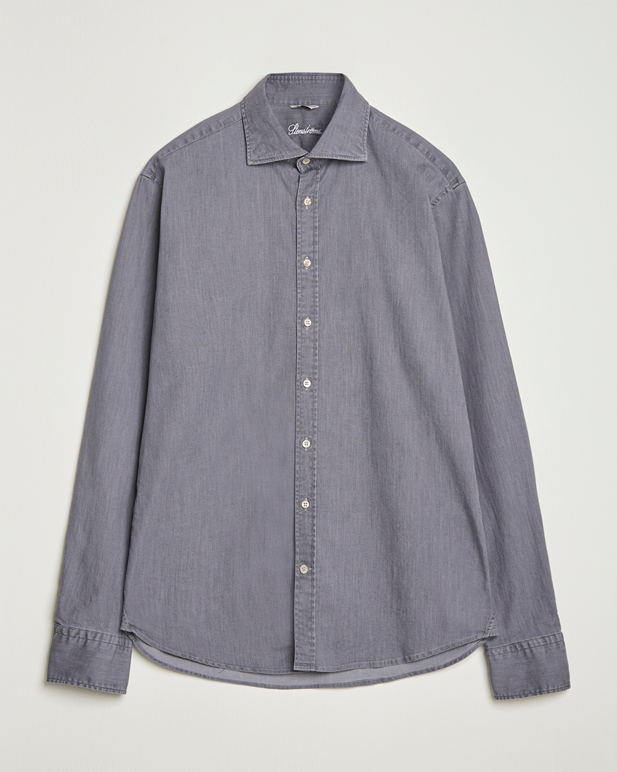 Herr | Skjortor | Stenströms | Regular Fit Garment Washed Denim Shirt Grey