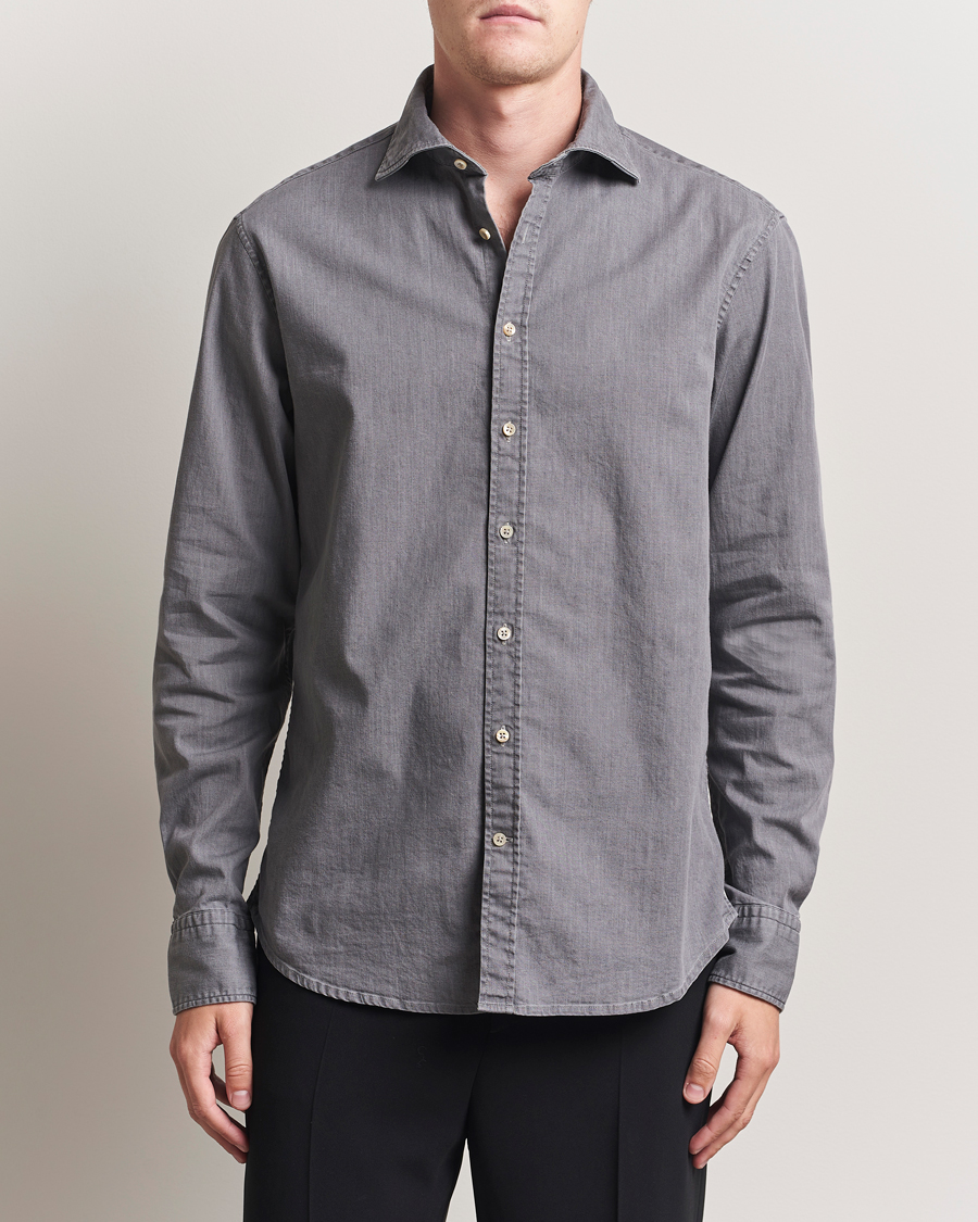 Herr | Skjortor | Stenströms | Regular Fit Garment Washed Denim Shirt Grey