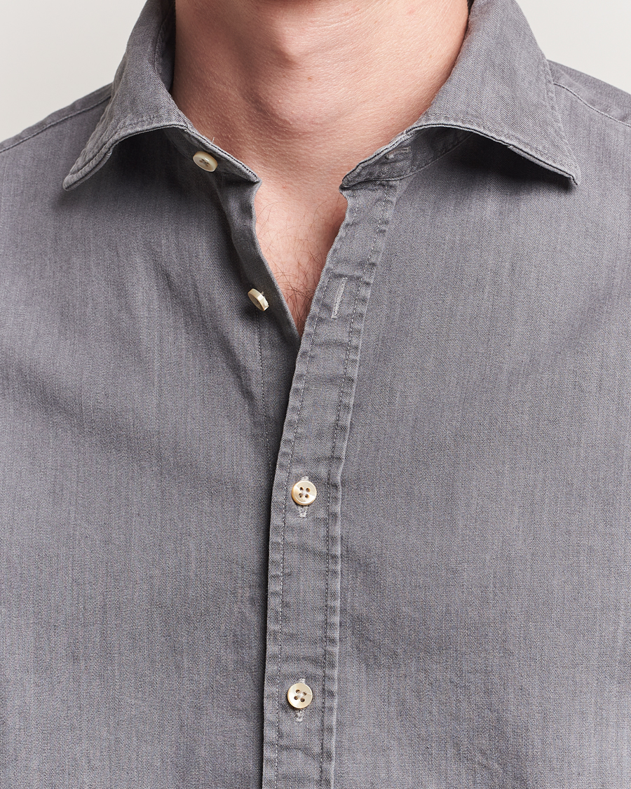 Herr | Skjortor | Stenströms | Regular Fit Garment Washed Denim Shirt Grey