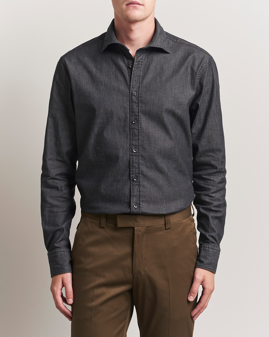 Herr | Skjortor | Stenströms | Regular Fit Garment Washed Denim Shirt Black