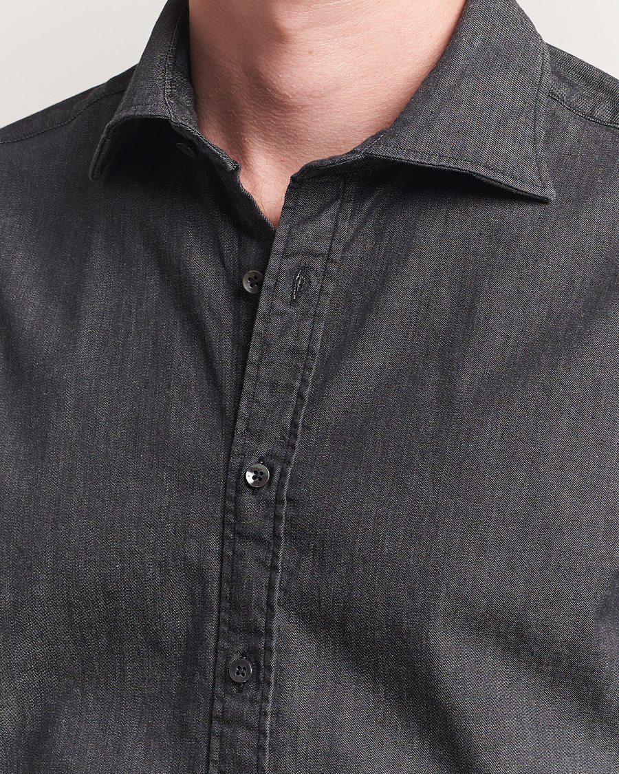 Herr | Skjortor | Stenströms | Regular Fit Garment Washed Denim Shirt Black