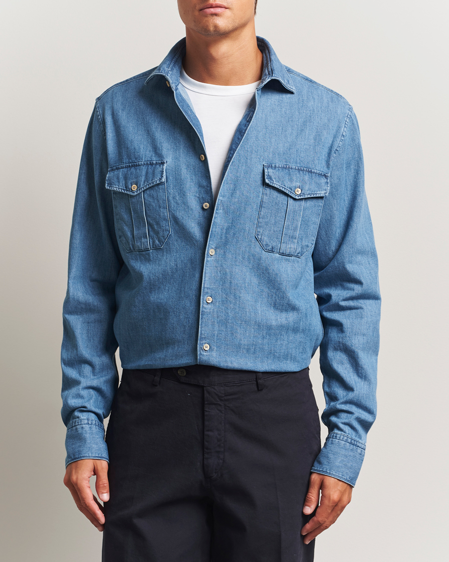 Herr | Skjortor | Stenströms | Regular Fit Pocket Denim Shirt Blue