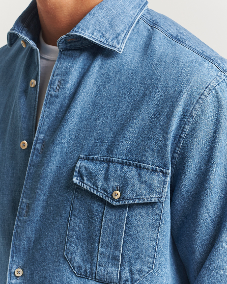 Herr | Skjortor | Stenströms | Regular Fit Pocket Denim Shirt Blue