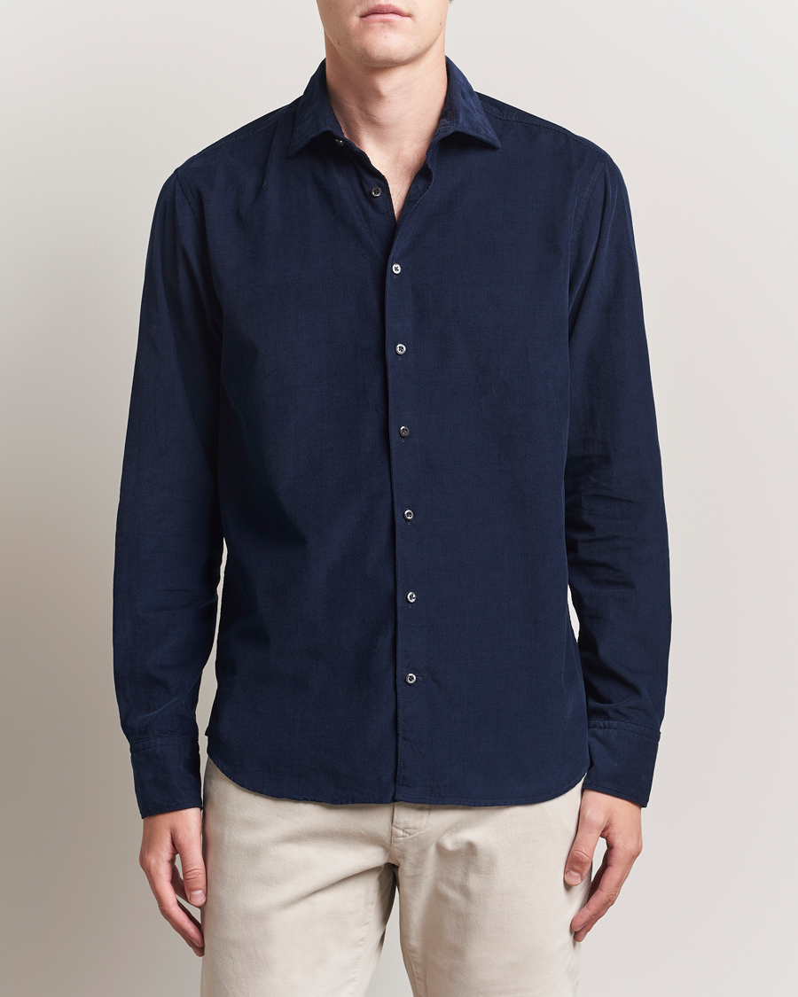 Herr | Skjortor | Stenströms | Regular Fit Cut Away Cord Shirt Navy