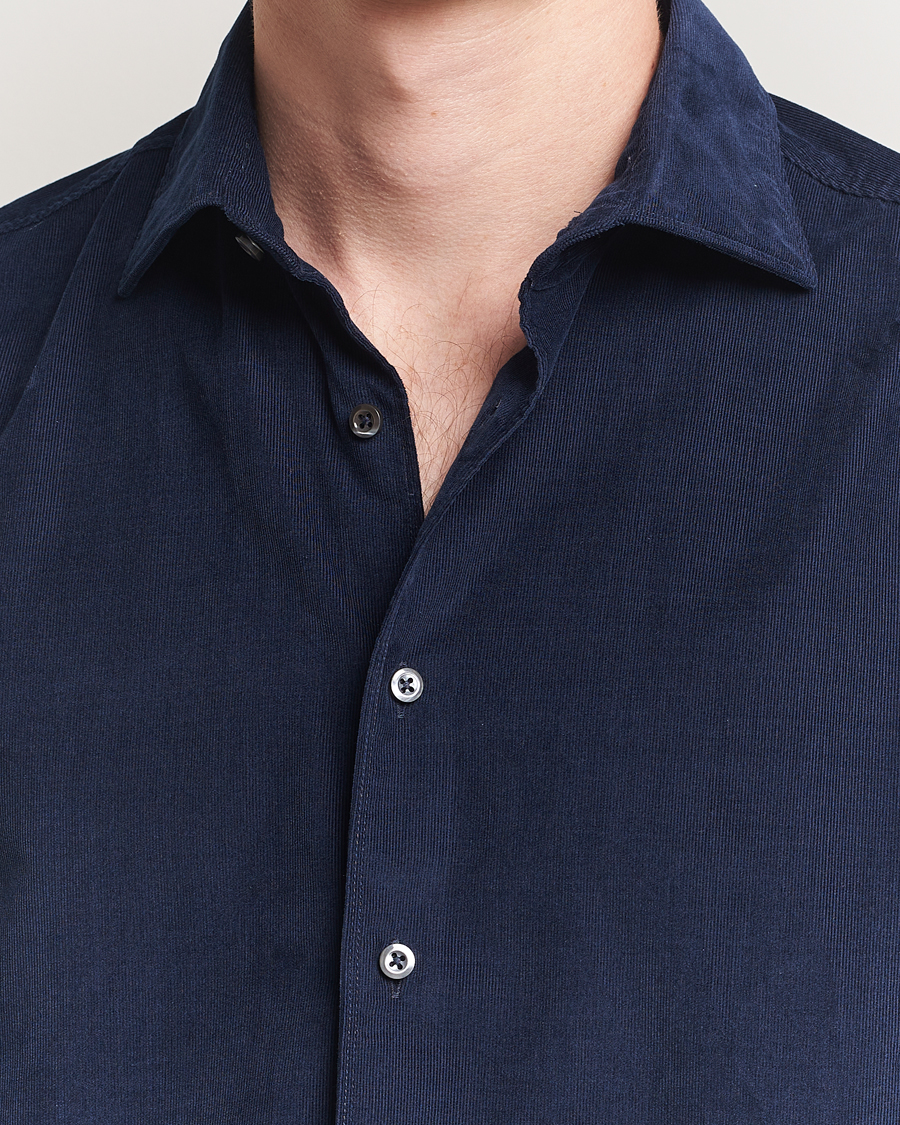 Herr | Skjortor | Stenströms | Regular Fit Cut Away Cord Shirt Navy