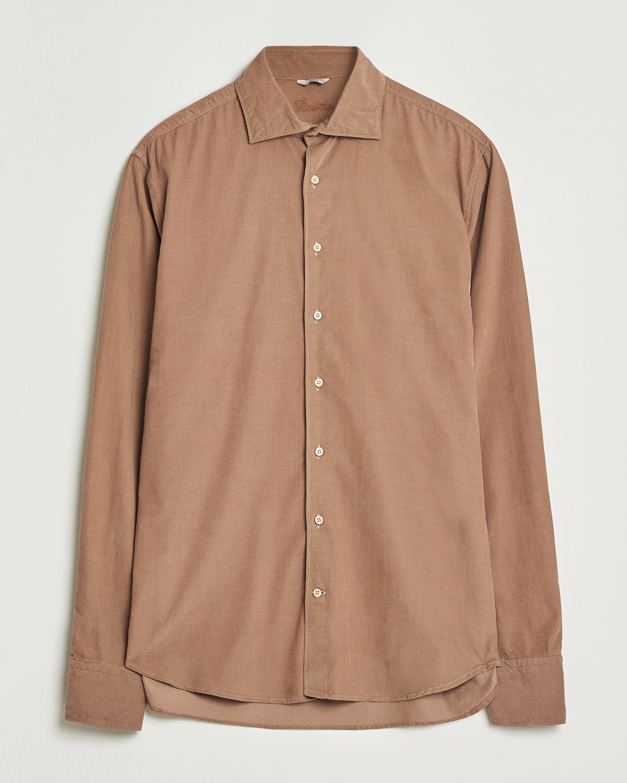 Herr | Skjortor | Stenströms | Regular Fit Cut Away Cord Shirt Brown