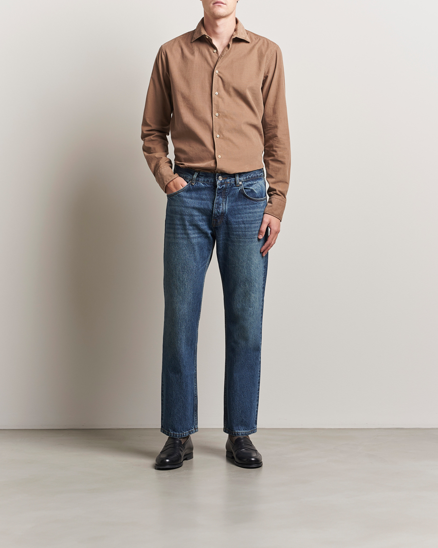 Herr | Skjortor | Stenströms | Regular Fit Cut Away Cord Shirt Brown
