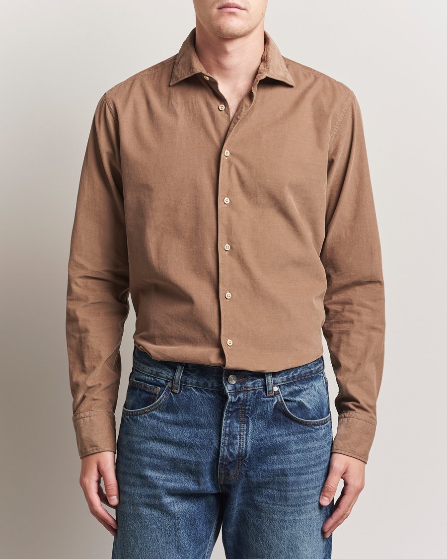 Herr | Skjortor | Stenströms | Regular Fit Cut Away Cord Shirt Brown