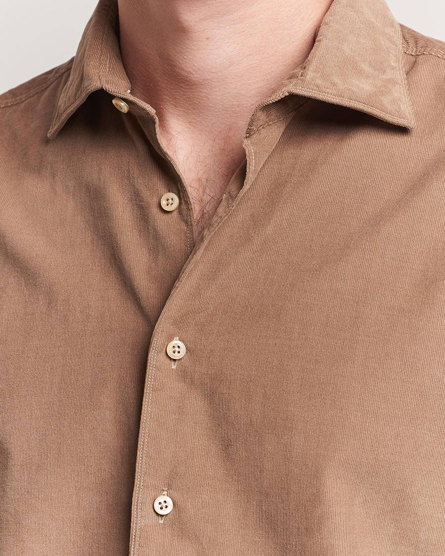 Herr | Skjortor | Stenströms | Regular Fit Cut Away Cord Shirt Brown