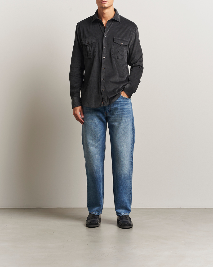 Herr | Skjortor | Stenströms | Regular Fit Cord Pocket Shirt Dark Green