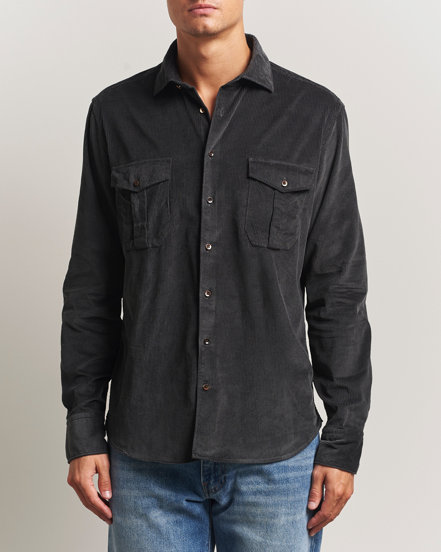 Herr | Skjortor | Stenströms | Regular Fit Cord Pocket Shirt Dark Green