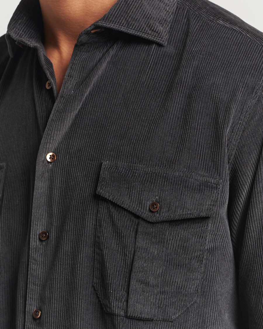Herr | Skjortor | Stenströms | Regular Fit Cord Pocket Shirt Dark Green