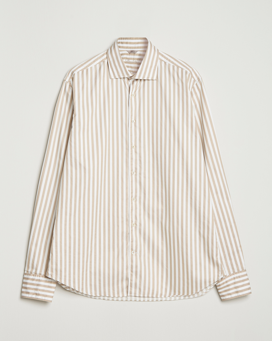 Herr | Skjortor | Stenströms | Regular Fit Washed Large Stripe Shirt White/Beige