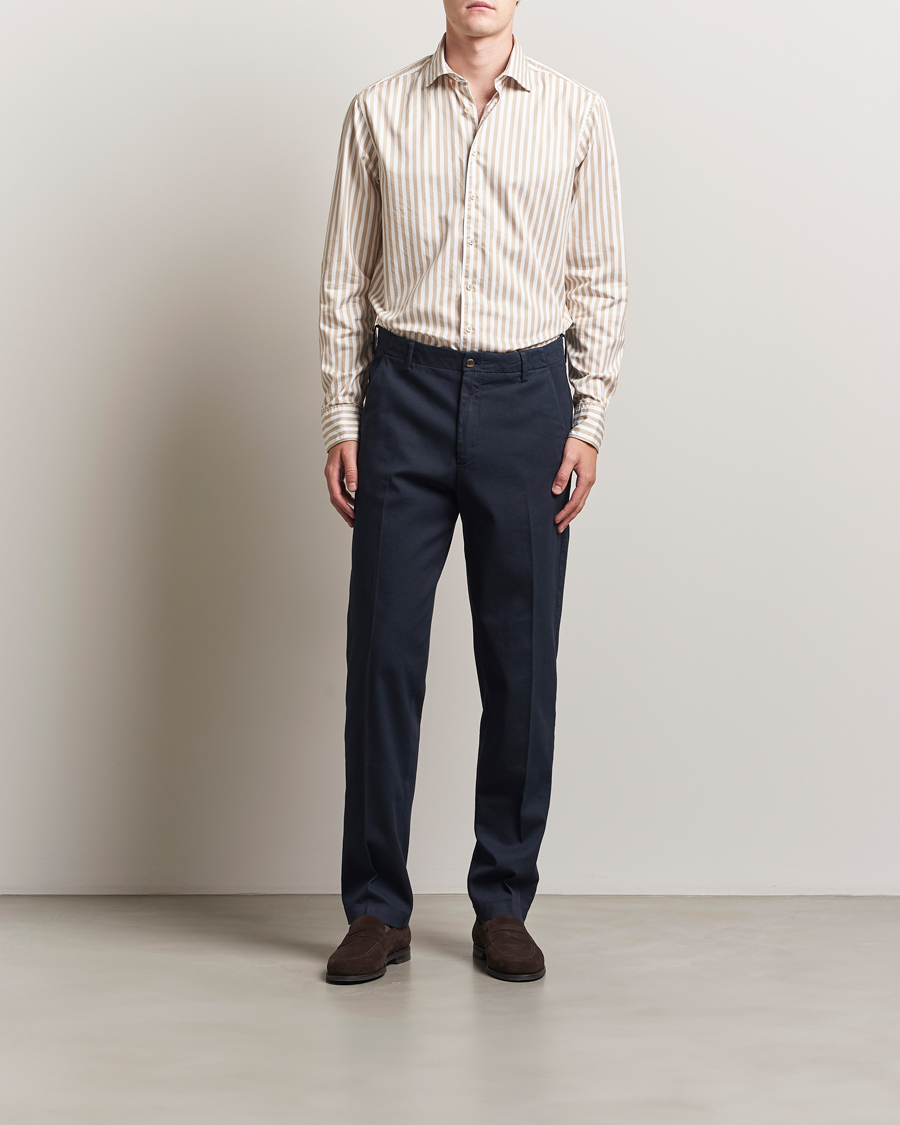 Herr | Skjortor | Stenströms | Regular Fit Washed Large Stripe Shirt White/Beige