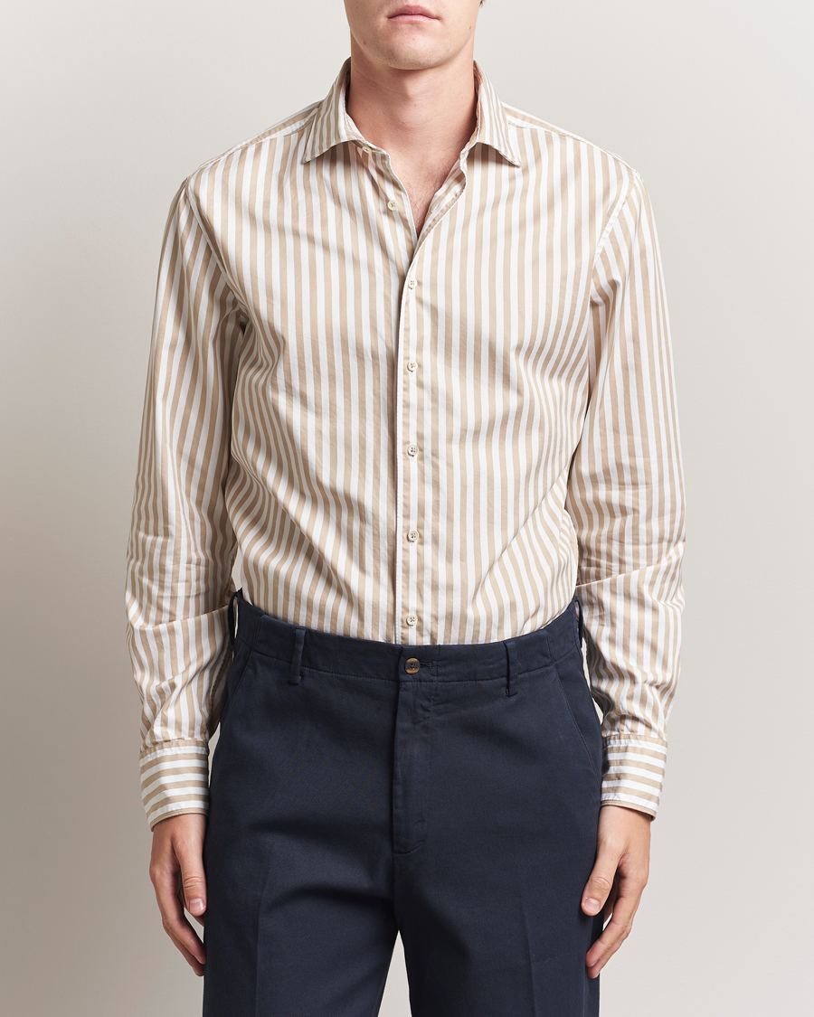 Herr | Skjortor | Stenströms | Regular Fit Washed Large Stripe Shirt White/Beige
