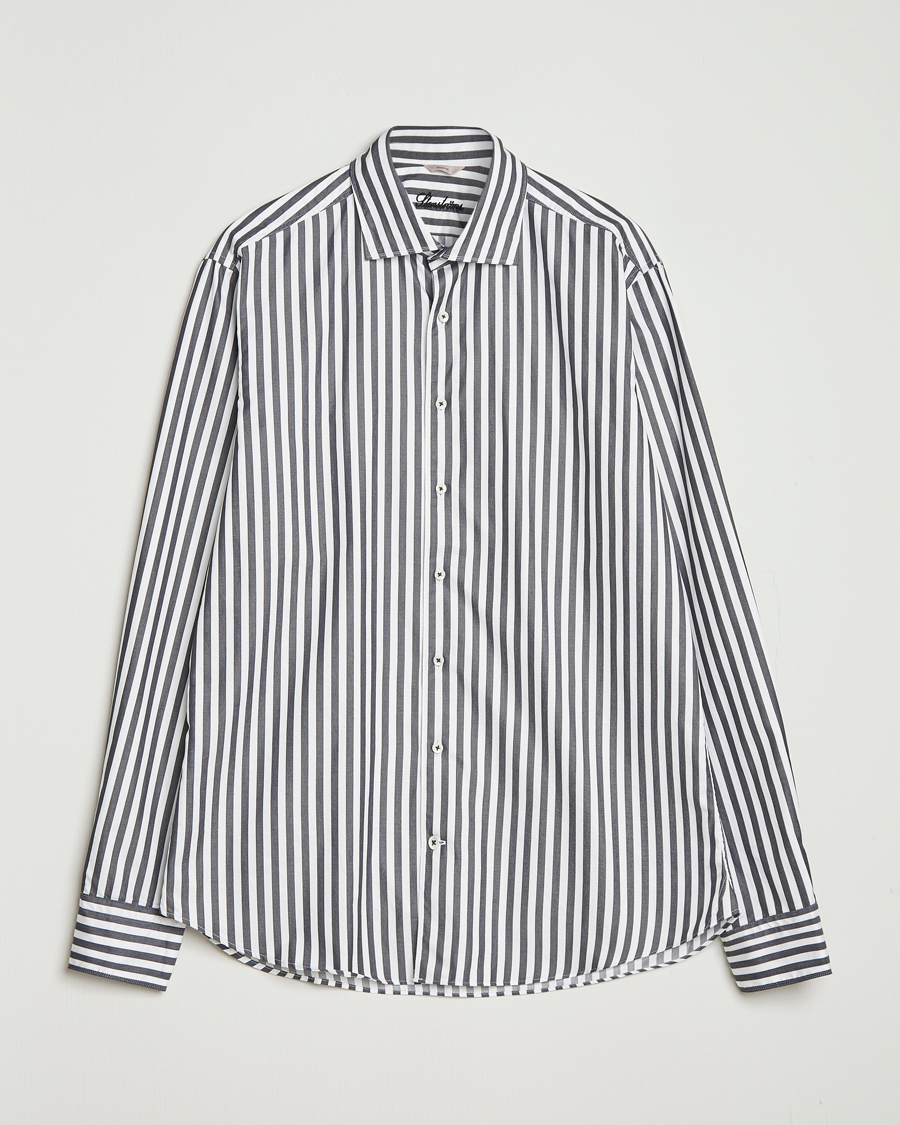 Herr | Skjortor | Stenströms | Regular Fit Washed Large Stripe Shirt White/Black