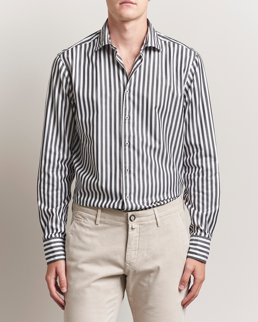 Herr | Skjortor | Stenströms | Regular Fit Washed Large Stripe Shirt White/Black